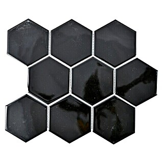 Mosaikfliese Hexagon Uni HX 110 (25,6 x 29,55 cm, Schwarz, Glänzend)