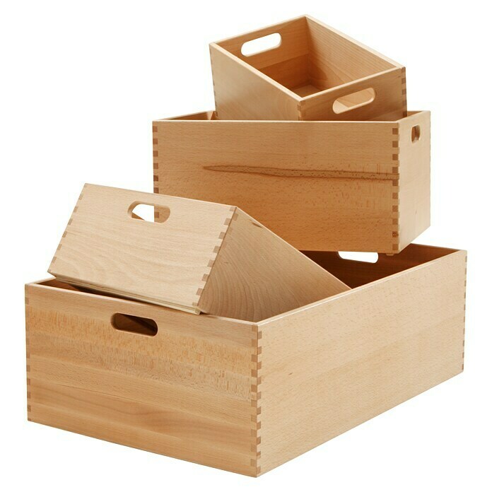 Stapelkisten Holz 3er Set Stapelbox Naturholz Lagerbox Holzbox Lagerkiste natur 