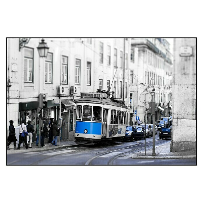 Cuadro enmarcado Trolley car (Tranvía, 90 x 60 cm, Negro/blanco)