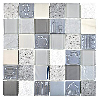 Mosaikfliese Quadrat Crystal XCM 8RK39 (30 x 30 cm, Grau/Blau/Weiß, Glänzend)