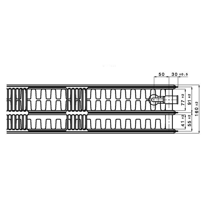 Universal-Flachheizkörper (B x H: 180 x 40 cm, 6-fach, Typ: 3K-33, 2.905 W)