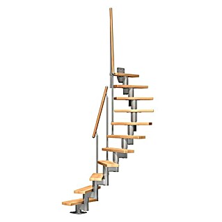 Dolle Mittelholmtreppe Dublin (Breite: 65 cm, Mittelgrau Metallic, 2/4-gewendelt, Farbe Stufen: Buche Natur, Geschosshöhe: 222 cm - 270 cm)