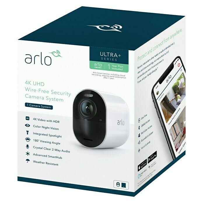 Arlo Ultra Überwachungskamera-Set (4K Ultra HD/HDR, Erfassungswinkel: 180°, Mit 1 Kamera)