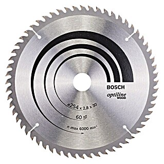 Bosch Cirkelzaagblad Optiline Wood (254 mm, Boorgat: 30 mm, 60 tanden, Snijbreedte: 2,8 mm)