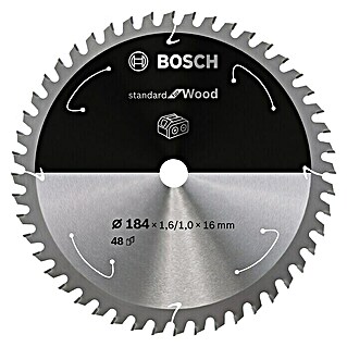 Bosch Cirkelzaagblad Standard for Wood (Diameter: 184 mm, Boorgat: 16 mm, Aantal tanden: 48 tanden)