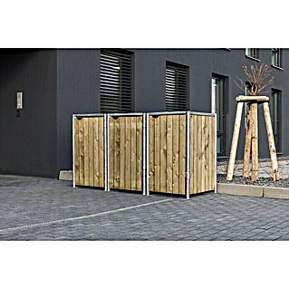 Hide Mülltonnenbox (63,4 x 181,5 x 115,2 cm, Passend für: 3 Mülltonnen 110 - 140 l, Natur, Holz)