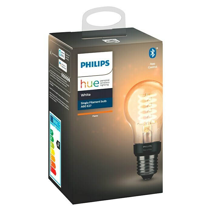 Philips Hue Bombilla LED (E27, 7 W, Blanco cálido, Intensidad regulable, Forma de pera)