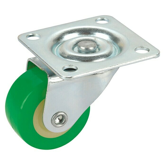 Dörner & Helmer Möbel-Lenkrolle (Durchmesser Rollen: 30 mm, Traglast: 20 kg, Gleitlager, Mit Platte, Farbe Rad: Grün)