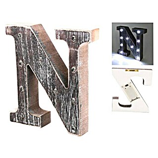 Letra LED de madera (N, Marrón oscuro, Color de luz: Blanco neutro)