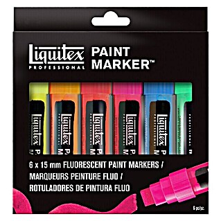 Liquitex Professional Marker-Set Paint Marker Fluo (6 Stk., Mehrfarbig Neon, 15 mm, Rechteckige Spitze)