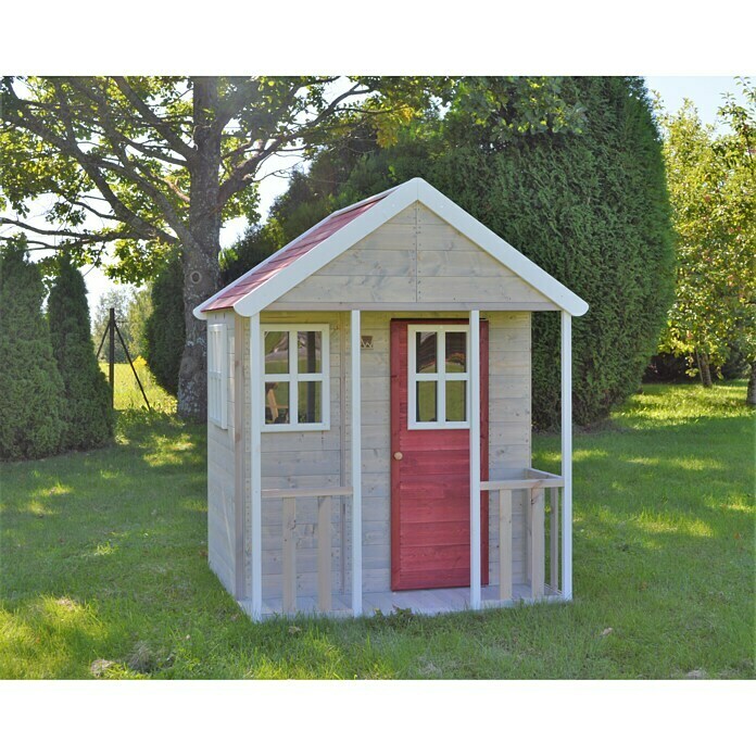 Wendi Toys Dječja drvena kućica (120 x 120 cm, Drvo, Prirodne boje / crveno)