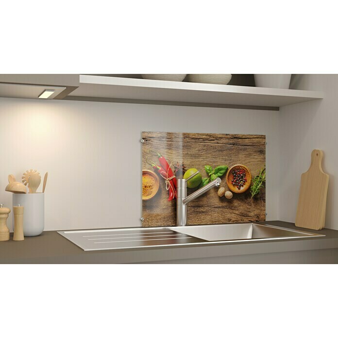 CUCINE Küchenrückwand (Wooden Spice, 60 x 40 cm, Stärke: 6 mm, Einscheibensicherheitsglas (ESG))
