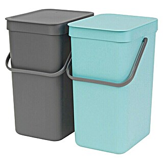 Brabantia Cubo de la basura Sort & Go (2 x 12 l, Gris/verde, Cuadrado, Plástico)