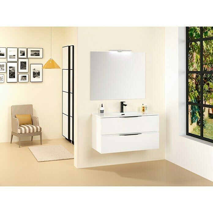 Conjunto de mueble de baño Bruna Slim (100 cm, 3 piezas, Blanco, Mate)