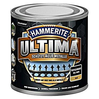 Hammerite Metall-Schutzlack ULTIMA (RAL 9005, Tiefschwarz, 250 ml, Matt)
