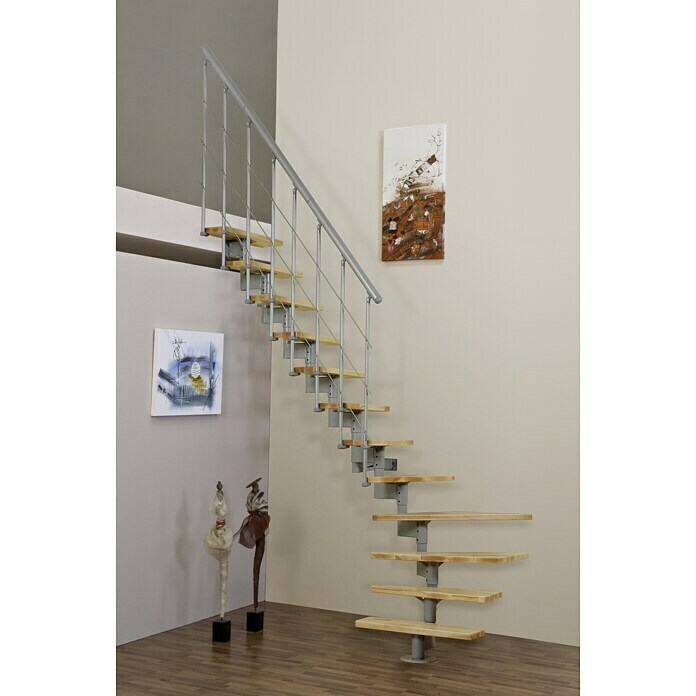 Minka Mittelholmtreppe Style (Breite: 70 cm, Silber, Farbe Stufen: Buche Hell, Geschosshöhe: Max. 304 cm)