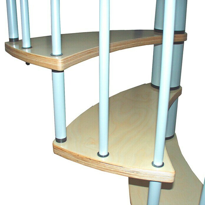 Minka Systemspindeltreppe Wave Plus (Durchmesser: 140 cm, Silber, Farbe Stufen: Birke Natur, Geschosshöhe: Max. 280 cm)