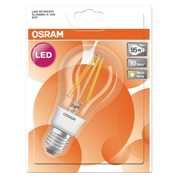 Osram LED-Leuchtmittel Retrofit Classic A (12 W, E27, A60, Warmweiß, Nicht Dimmbar, Klar)