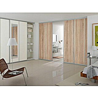 Room Plaza Easy Schiebetür-Bau-Set (Eiche geplankt/Eiche Trüffel, Profilfarbe: Silber)