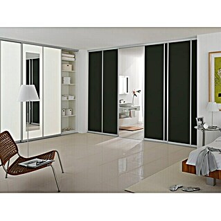 Room Plaza Easy Schiebetür-Bau-Set (Hochglanz Schwarz/Hochglanz Weiß, Profilfarbe: Silber)