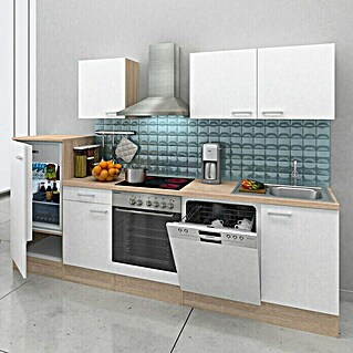 Respekta Küchenzeile KB280ENWPC (Breite: 280 cm, Rahmenloses Glaskeramikkochfeld, Mit Elektrogeräten, Weiß)