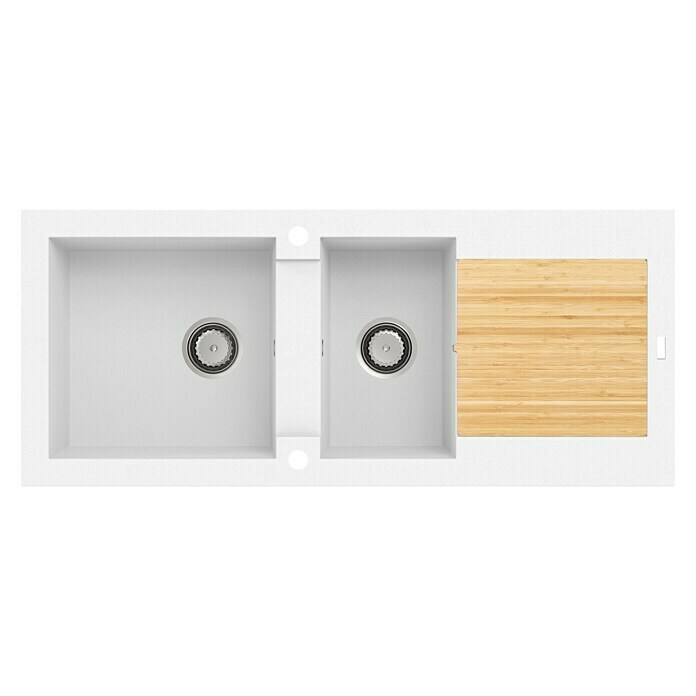 Carea Einbauspüle Katla (118 x 50 cm, 2 Becken, CAREAlith®, Weiß)