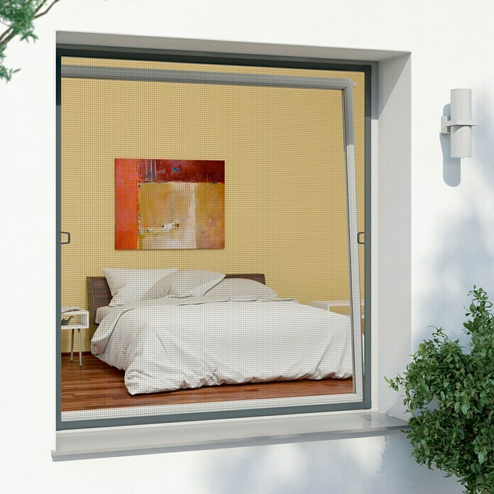Windhager Rhino Insect Screen Insektenschutzfenster (100 x 120 cm, Anthrazit, Schnellmontagefedern)