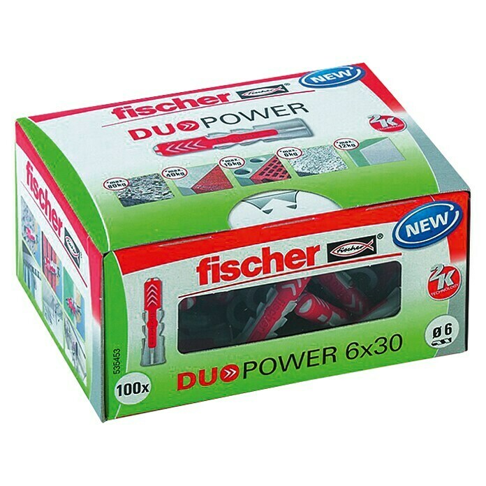 Fischer Assortimentsdoos pluggen Duopower (Diameter plug: 6 mm, Pluglengte: 30 mm, 100 stk., Met rand, Alle bouwmaterialen)
