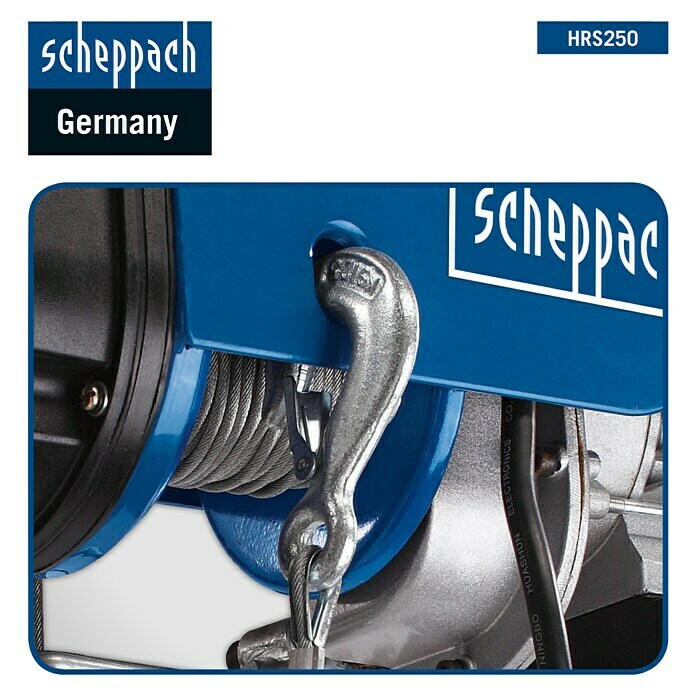 Scheppach Elektro-Seilhebezug HRS250 (Tragkraft: 250 kg mit Umlenkrolle, Leistungsaufnahme: 530 W)