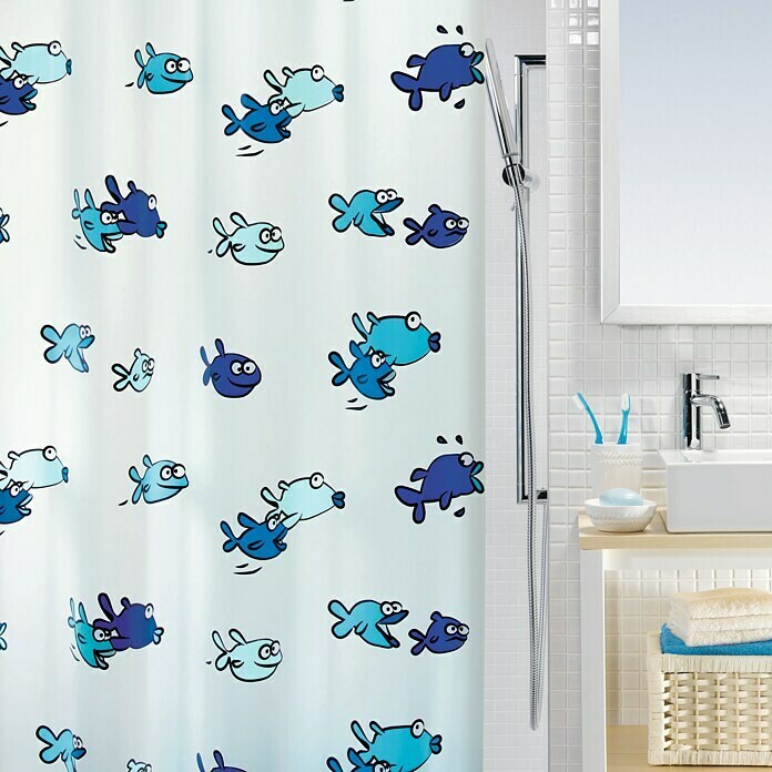 180 X 200 cm Blanco/Azul Spirella PVC opaco plástico cortina de ducha 