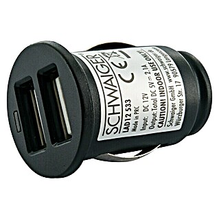 Schwaiger USB adapter za automobil (USB A adapter, utikač za upaljač za cigarete (SAE J563), Crne boje)