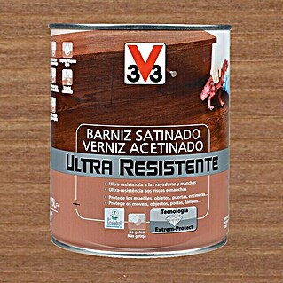 V33 Barniz para madera Satinado Ultra Resistente (Nogal, Satinado, 750 ml)