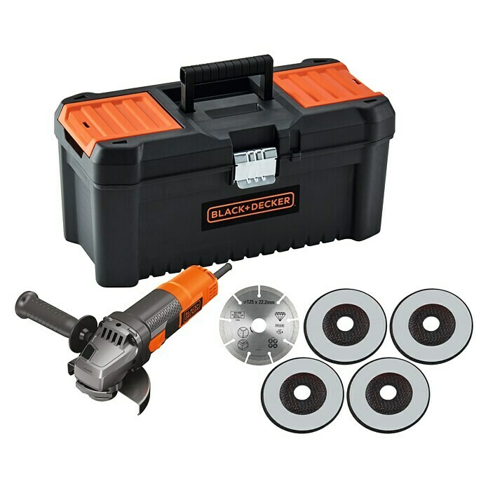 Black+Decker Amoladora BEG220KA5-QS + discos y caja para herramientas (900 W, 125 mm)