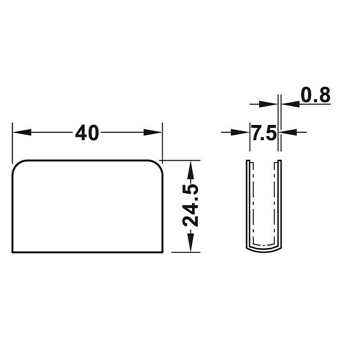 Häfele Gegenplatte für Magnet-Druckverschluss (L x B x H: 7,5 x 40 x 24,5 mm, Geeignet für: Glasdicke 4 - 6 mm)