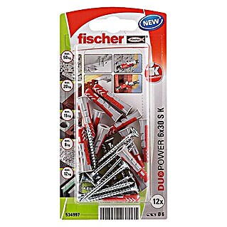 Fischer Duopower Surtido de tacos y tornillos (Diámetro taco: 6 mm, Longitud taco: 30 mm, 12 uds.)