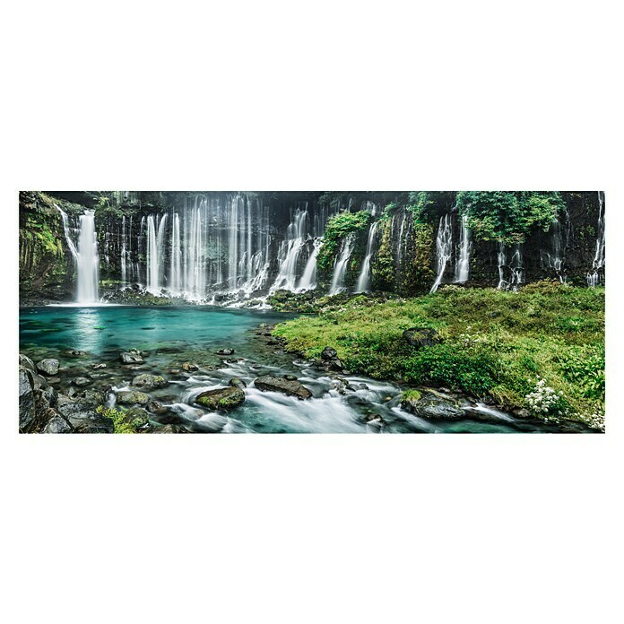 Glas-Bild Wandbilder Druck auf Glas 100x50 Deko Landschaften Wasserfall im Wald 