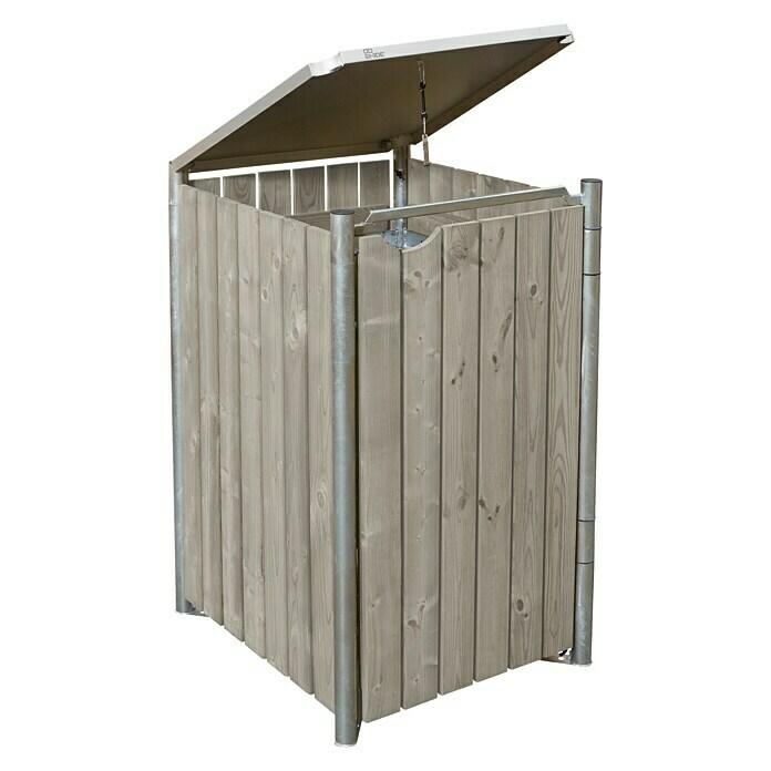 Hide Mülltonnenbox (63,4 x 60,4 x 115,2 cm, Passend für: 1 Mülltonne 110 - 140 l, Holz, Natur/Grau)