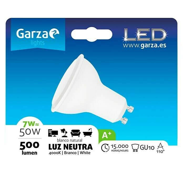 Garza Bombilla LED (7 W, GU10, Color de luz: Blanco neutro, No regulable, Semirredondo)