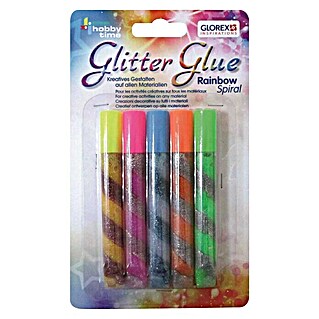 Glorex Hobby Time Klebestift Glitter Glue (Regenbogen-Spirale, 5 Stk. x 10,5 ml)