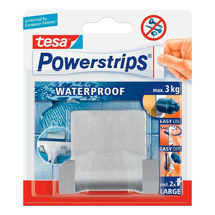 Tesa Powerstrips Waterproof Doppelhaken (1 Stk., Edelstahl)