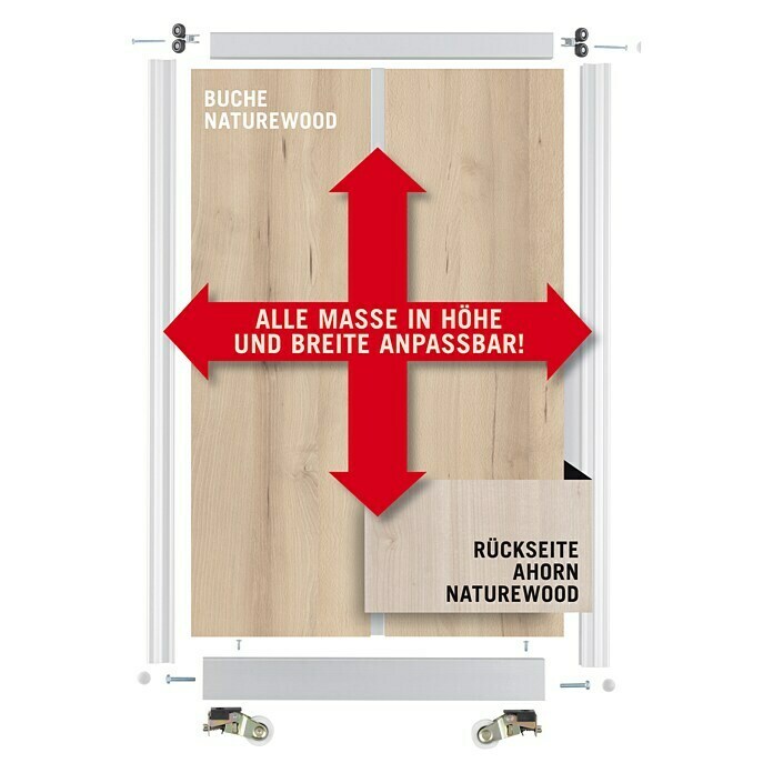 Room Plaza Schiebetür-Bauset Easy (Buche Naturwuchs/Ahorn Naturwuchs, Max. Raumhöhe: 2.600 mm, Max. Türbreite: 1.260 mm)