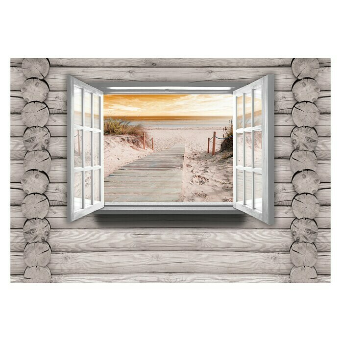 Fototapete Fenster-Strand (312 x 219 cm, Vlies)