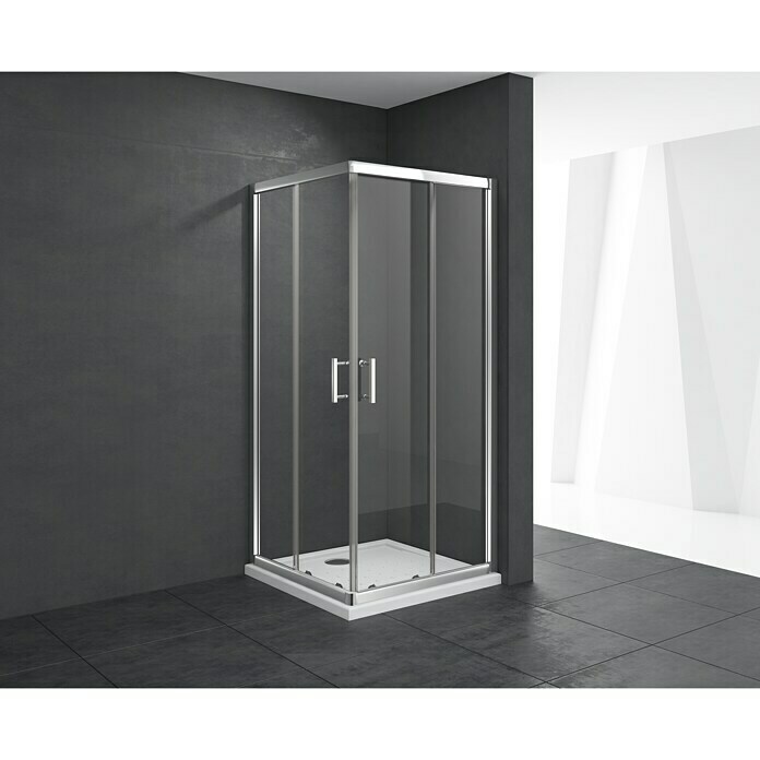 Mampara de ducha esquinera Chloe (L x An x Al: 70 x 70 x 195 cm, Vidrio transparente, 5 mm, Cromo)