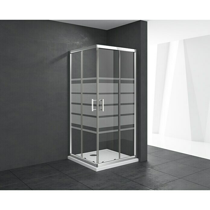 Mampara de ducha esquinera Chloe (L x An x Al: 70 x 70 x 195 cm, Vidrio serigrafiado, 5 mm, Cromo)
