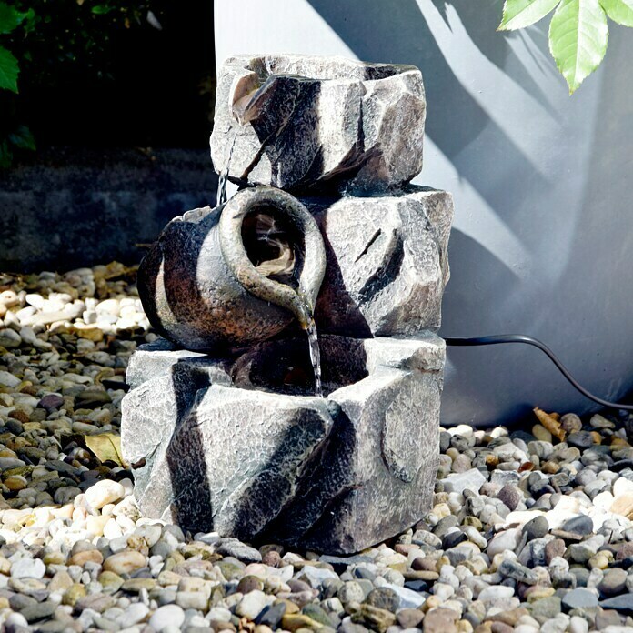 Dobar Zimmerbrunnen (17,2 x 16,2 x 27 cm, Grau/Sand, Mit Pumpe)