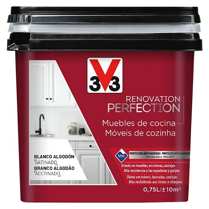 V33 Esmalte Cocinas Renovation Perfection (Blanco algodón, 750 ml, Satinado)