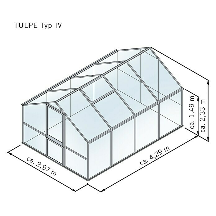 KGT Gewächshaus Tulpe IV (4,29 x 2,97 x 2,33 m, Polycarbonat, Glasstärke: 16 mm, Moosgrün)