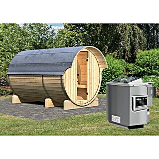 Karibu Fasssauna 3 (Mit Sauna Bio-Ofen 9 kW inkl. Steuerung Easy, Außenmaß: 205 x 285 x 216 cm)