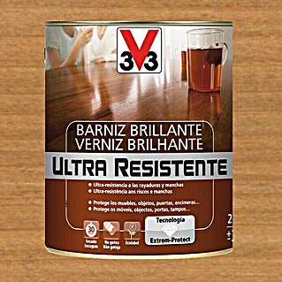 V33 Barniz para madera Brillante Ultra Resistente (Roble oscuro, Brillante, 750 ml)