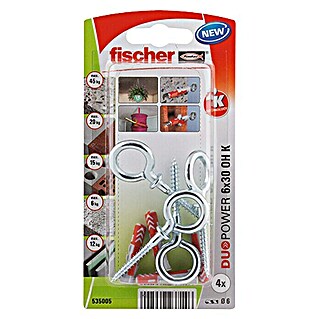 Fischer Duopower Set de tacos con gancho de ojo (Diámetro taco: 6 mm, Longitud taco: 30 mm, 4 uds.)